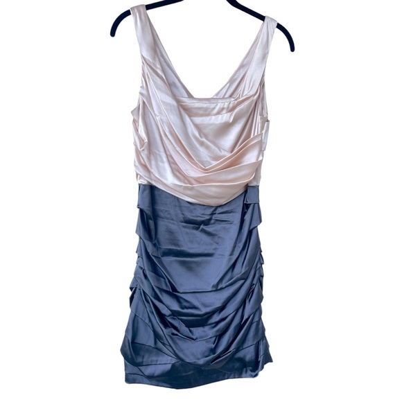 Express Dresses & Skirts - 8 Express Silk Two Toned Ruched Sleeveless Peach Pink Gray Satin Mini Dress